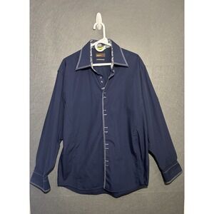 Havana Nines Men's Dress Shirt XL Navy Blue Contemporary Fit Long Sleeve Paisley